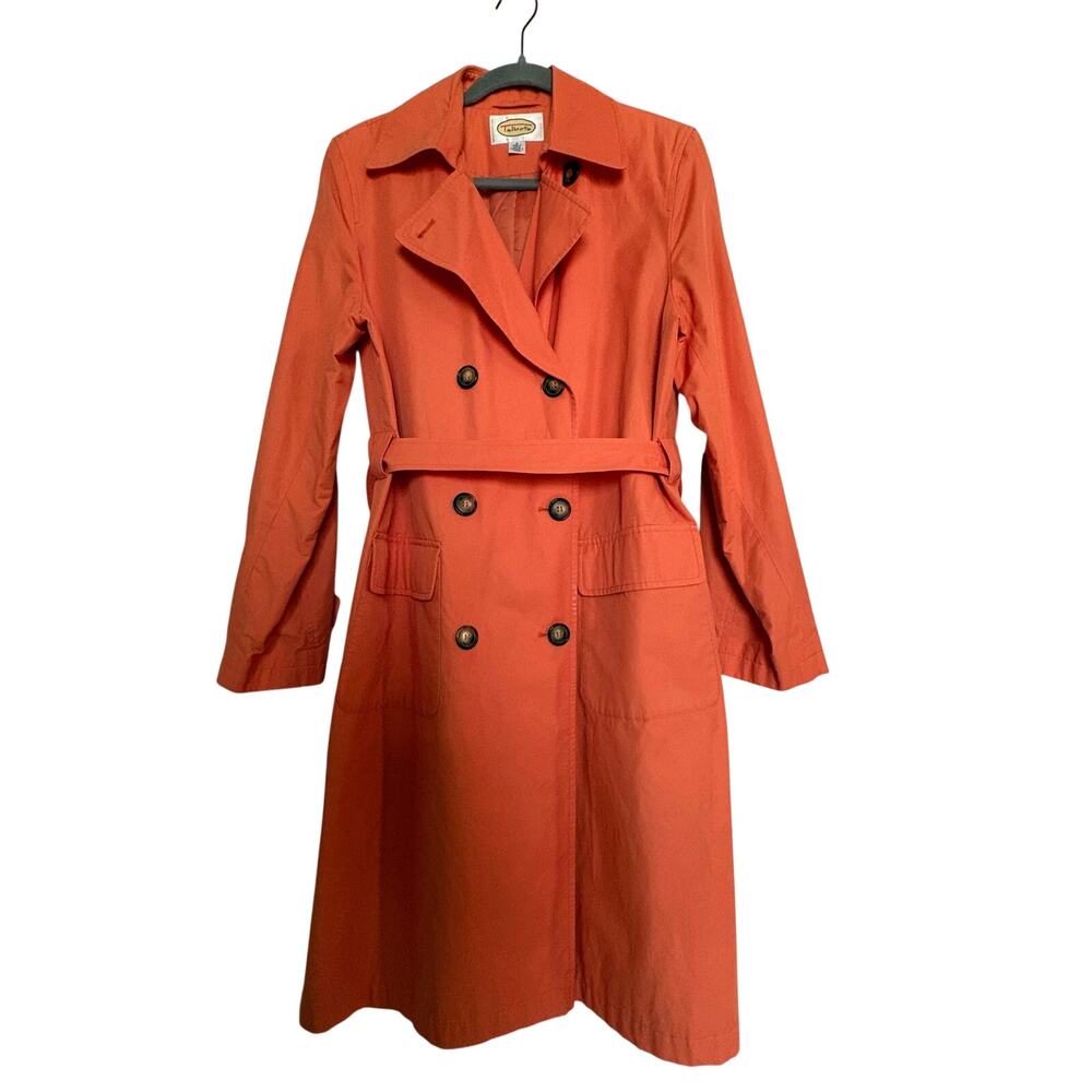 Talbots Rusty Orange Double Breasted Trench Coat 8 Belted Classic Fall Jacket